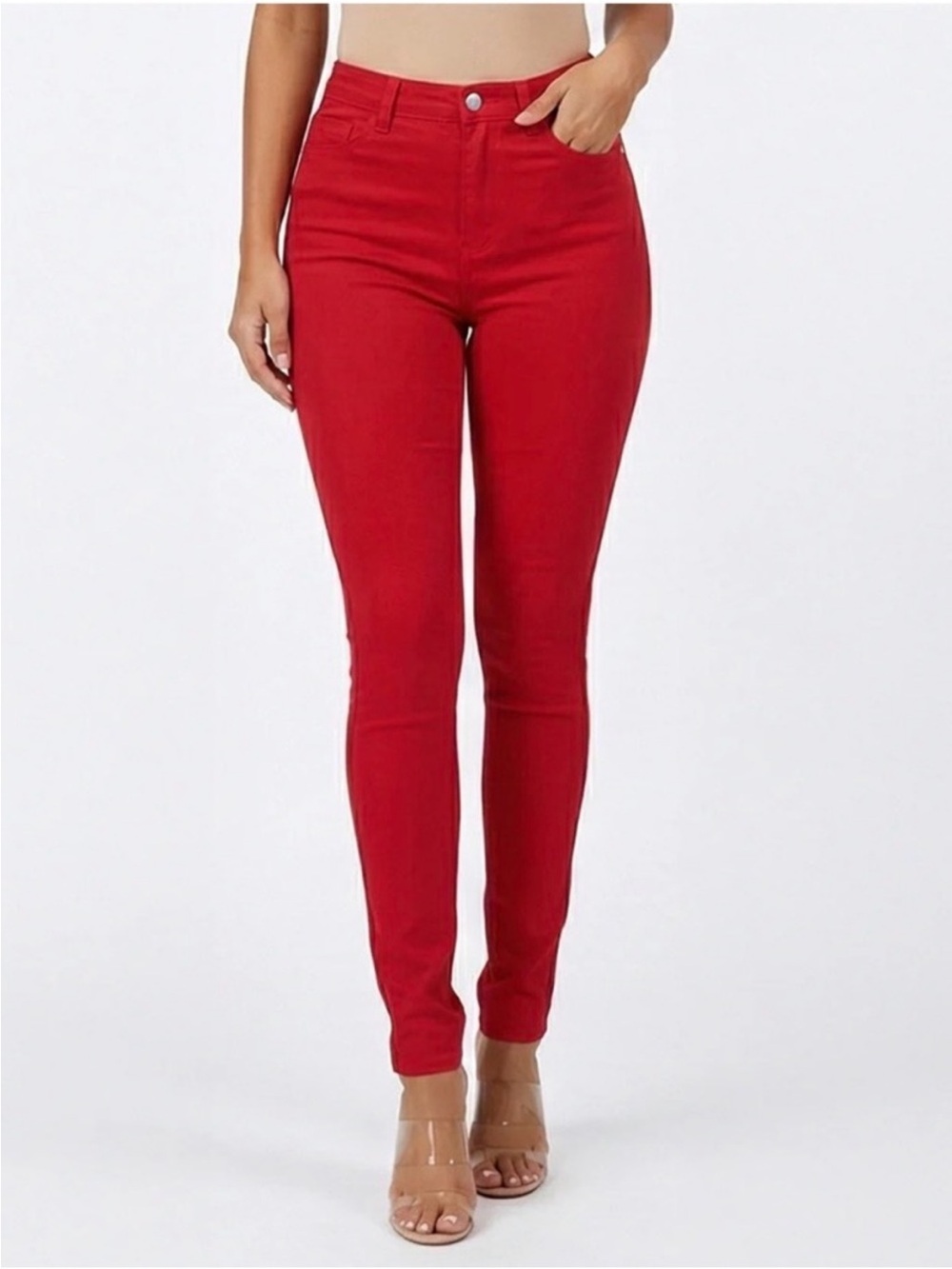 H&M Red Skinny Jeans Divided Long Size 8 M Womens